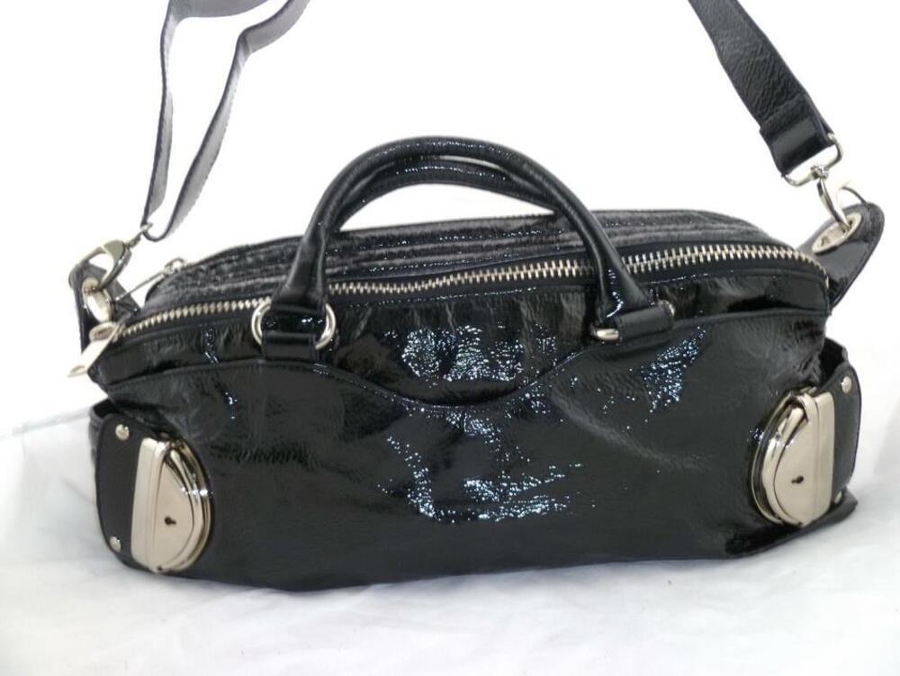 CYNTHIA ROWLEY USED DOUBLE ZIPPER PATENT LEATHER METAL BUCKLES SATCHEL/CROSSBODY